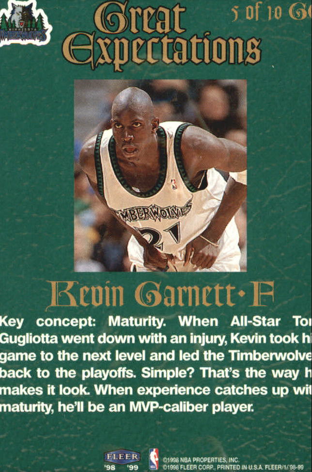 1998-99 Fleer Great Expectations #5 Kevin Garnett back image