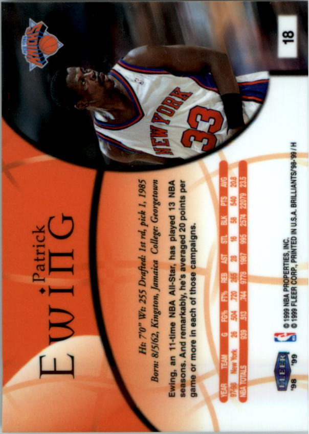 1998-99 Fleer Brilliants #18 Patrick Ewing back image