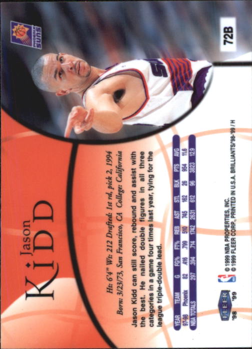 1998-99 Fleer Brilliants #72 Jason Kidd back image