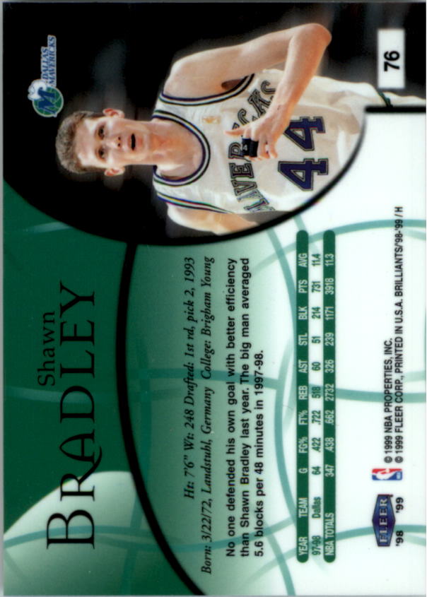1998-99 Fleer Brilliants #76 Shawn Bradley back image