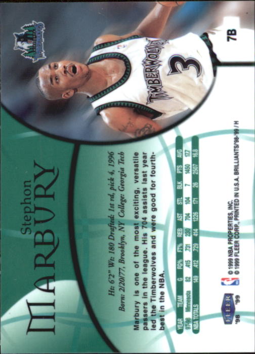 1998-99 Fleer Brilliants Blue #7 Stephon Marbury back image