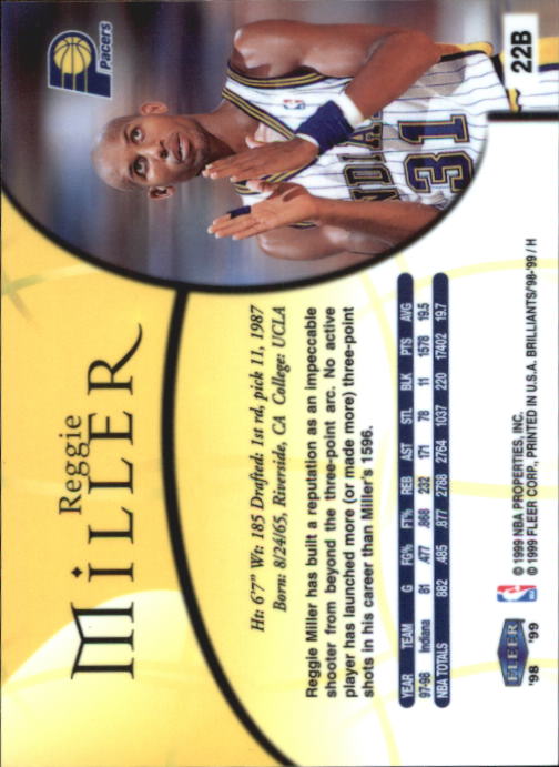 1998-99 Fleer Brilliants Blue #22 Reggie Miller back image