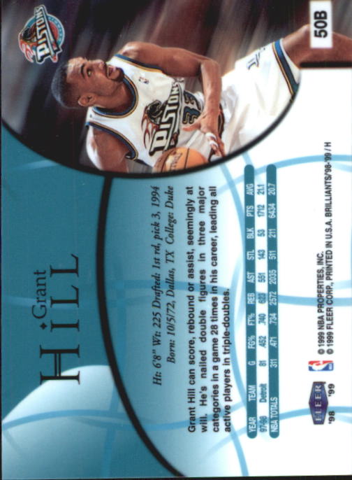1998-99 Fleer Brilliants Blue #50 Grant Hill back image