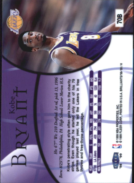1998-99 Fleer Brilliants Blue #70 Kobe Bryant back image