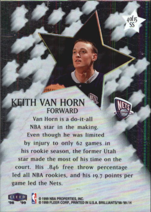 1998-99 Fleer Brilliants Shining Stars #4 Keith Van Horn back image