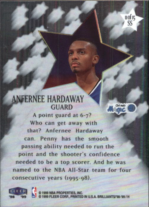 1998-99 Fleer Brilliants Shining Stars #11 Anfernee Hardaway back image