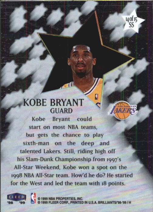 1998-99 Fleer Brilliants Shining Stars #14 Kobe Bryant back image