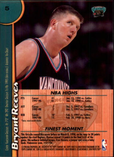 1998-99 Finest #5 Bryant Reeves back image