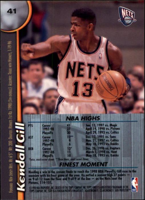 1998-99 Finest #41 Kendall Gill back image