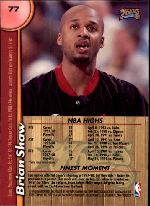 1998-99 Finest #77 Brian Shaw back image
