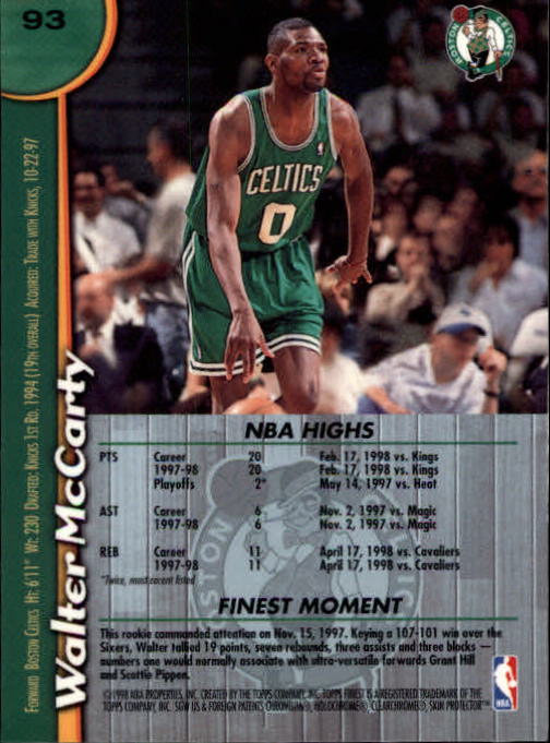 1998-99 Finest #93 Walter McCarty back image