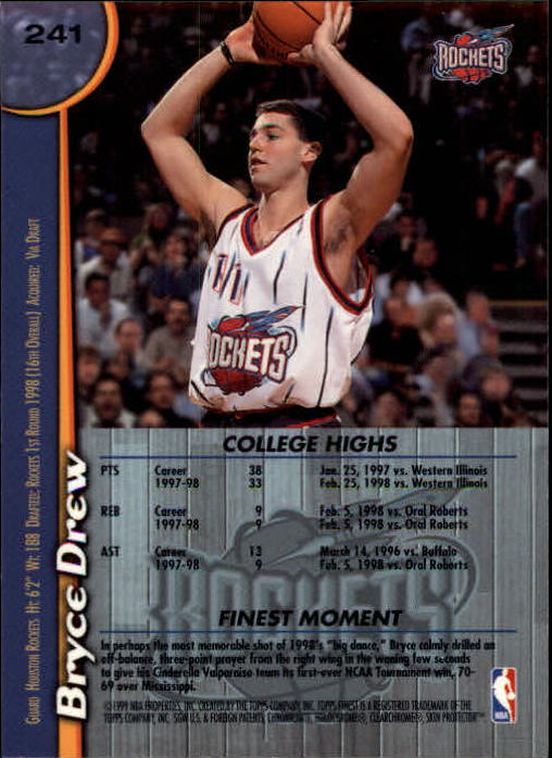 1998-99 Finest #241 Bryce Drew RC back image