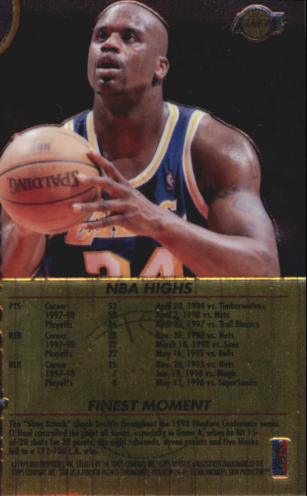 1998-99 Finest No Protectors #40 Shaquille O'Neal back image