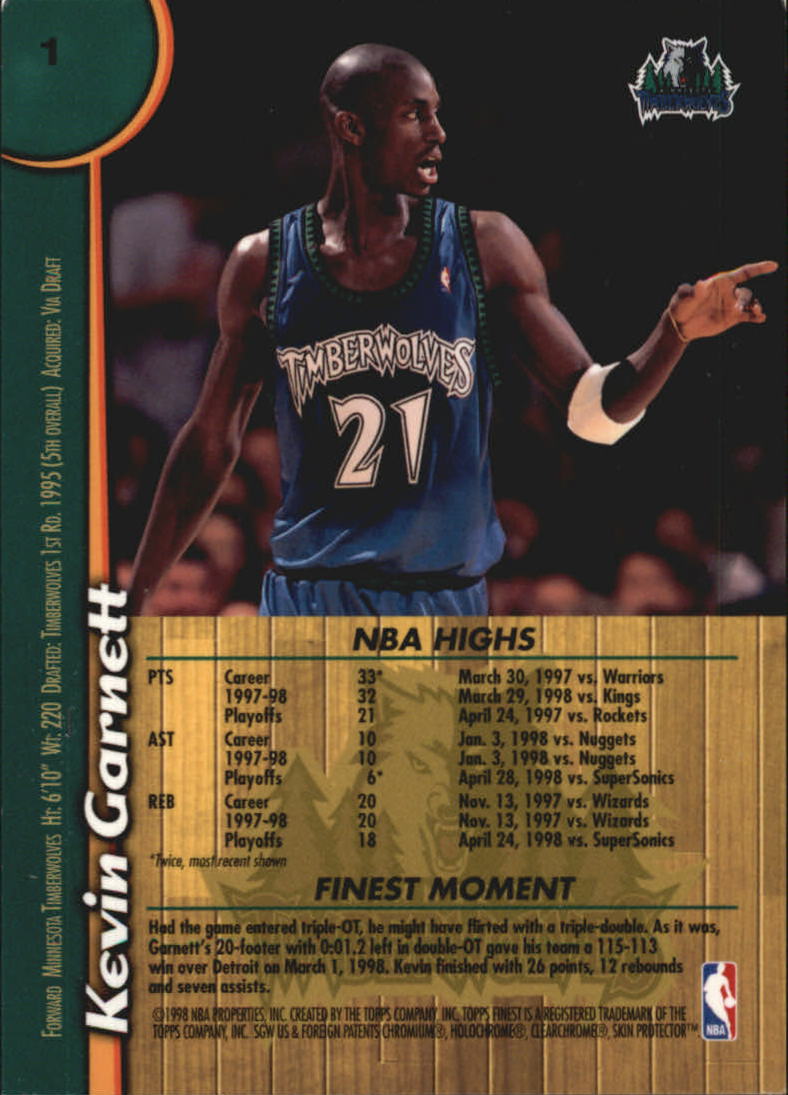 1998-99 Finest Oversized #1 Kevin Garnett back image