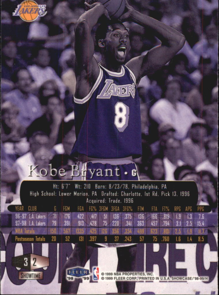 1998-99 Flair Showcase Row 3 #2 Kobe Bryant back image