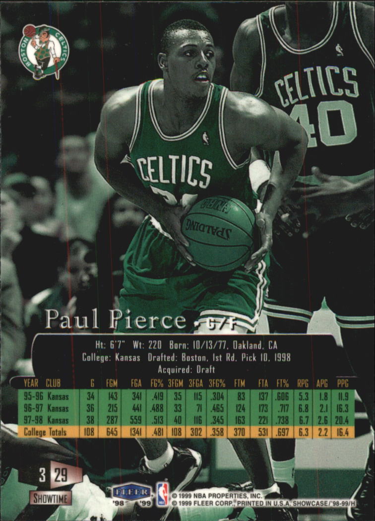 1998-99 Flair Showcase Row 3 #29 Paul Pierce RC back image