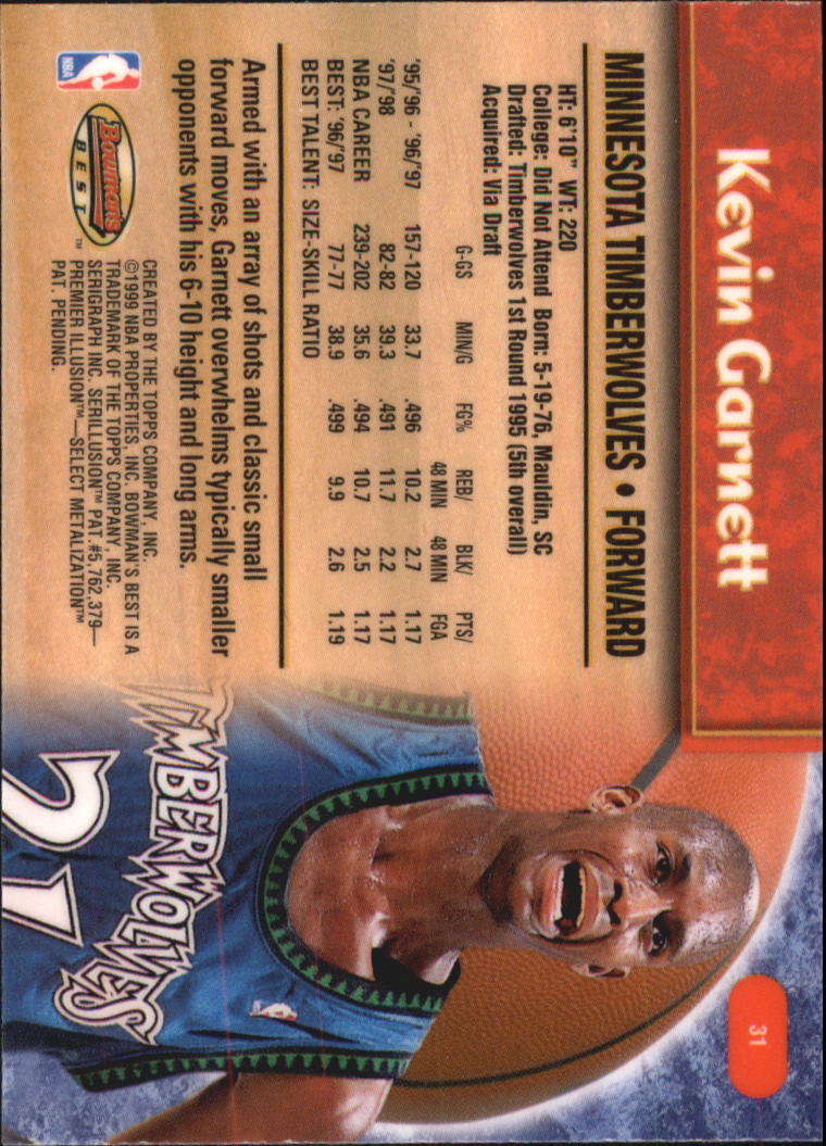 1998-99 Bowman's Best #31 Kevin Garnett back image