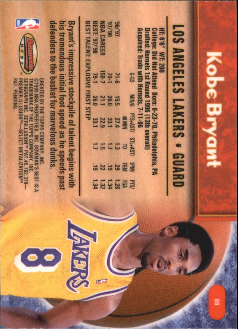 1998-99 Bowman's Best #88 Kobe Bryant back image