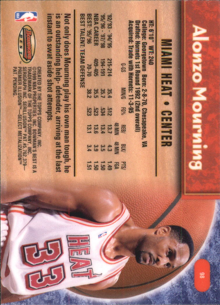 1998-99 Bowman's Best #98 Alonzo Mourning back image