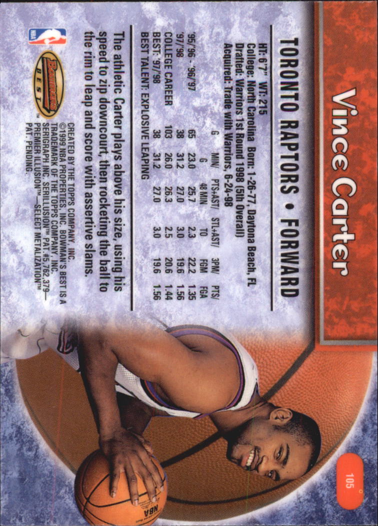 1998-99 Bowman's Best #105 Vince Carter RC back image