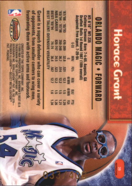 1998-99 Bowman's Best Refractors #39 Horace Grant back image