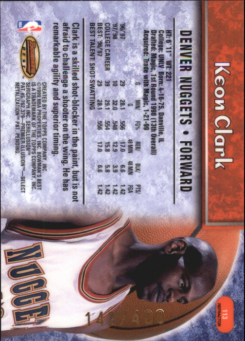 1998-99 Bowman's Best Refractors #113 Keon Clark back image