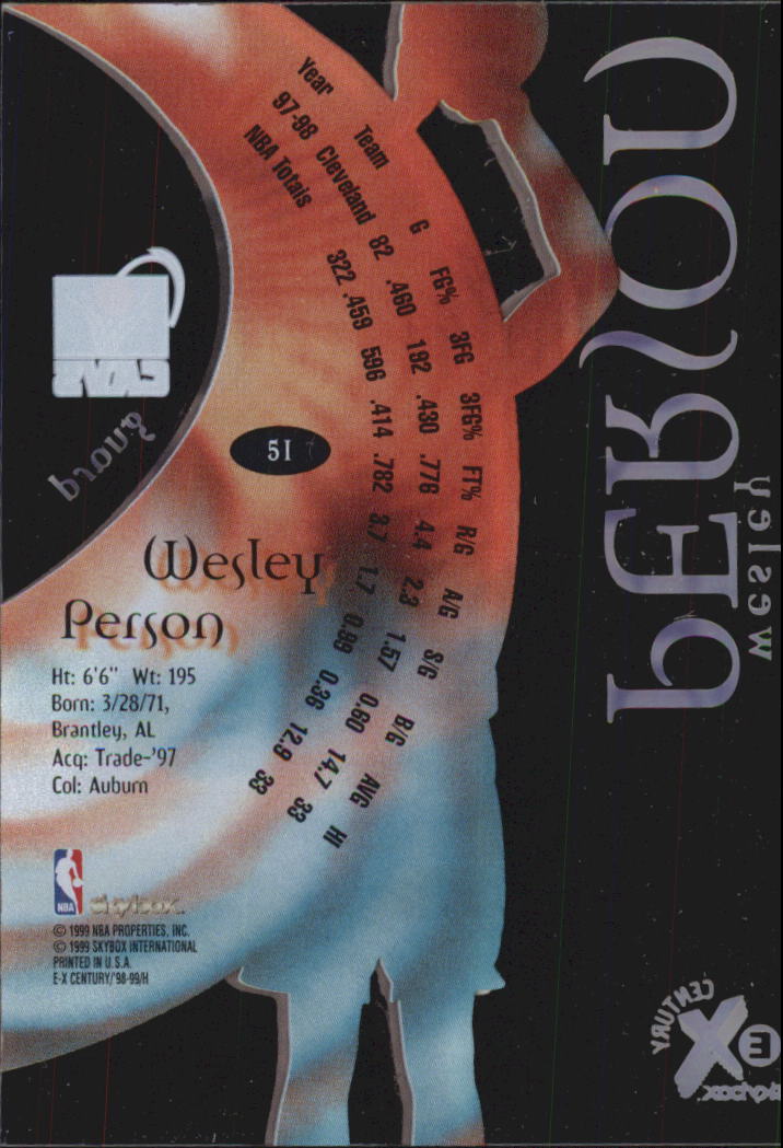 1998-99 E-X Century #51 Wesley Person back image