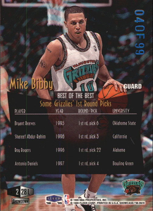 1998-99 Flair Showcase Legacy Collection Row 2 #28 Mike Bibby back image