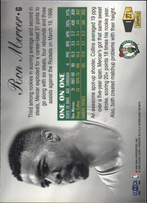 1998-99 Flair Showcase Legacy Collection Row 1 #22 Ron Mercer back image