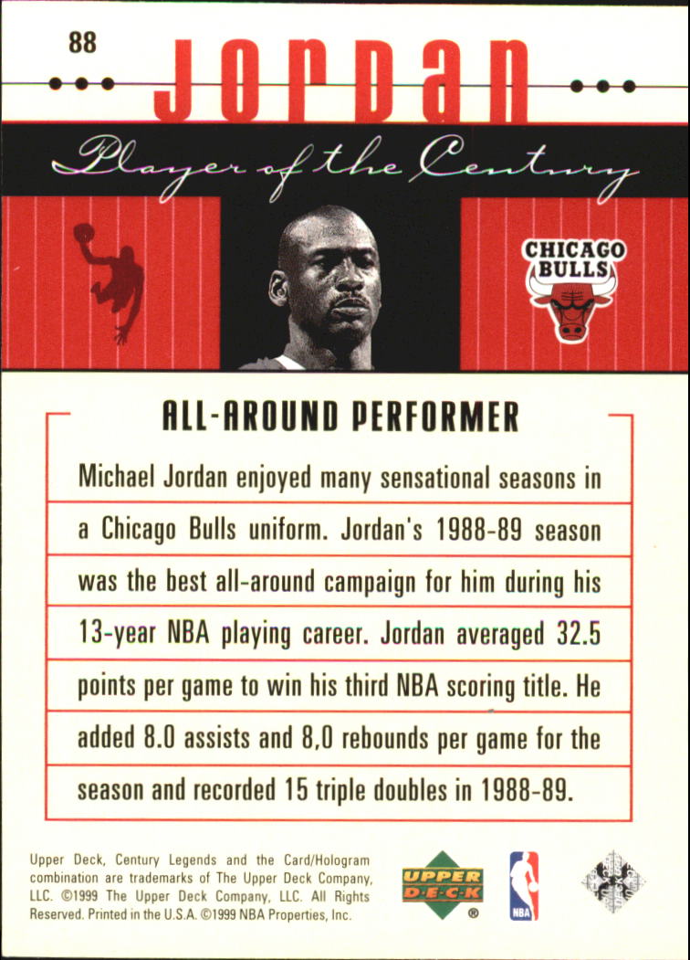 1999 Upper Deck Century Legends #88 Michael Jordan back image