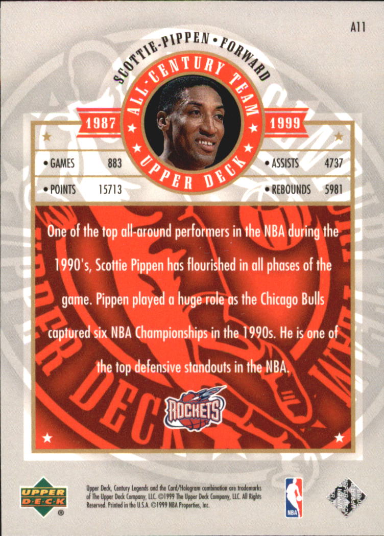 1999 Upper Deck Century Legends All-Century Team #A11 Scottie Pippen ...