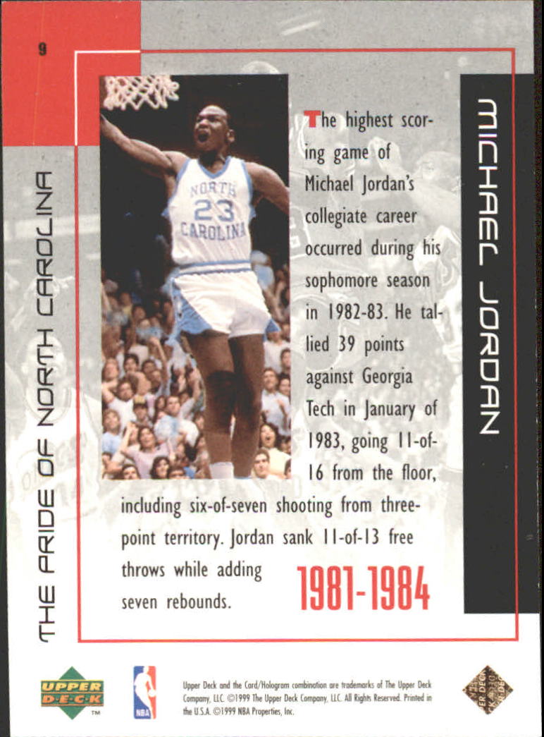 1999 Upper Deck Michael Jordan Career #9 Michael Jordan/Pride of NC back image