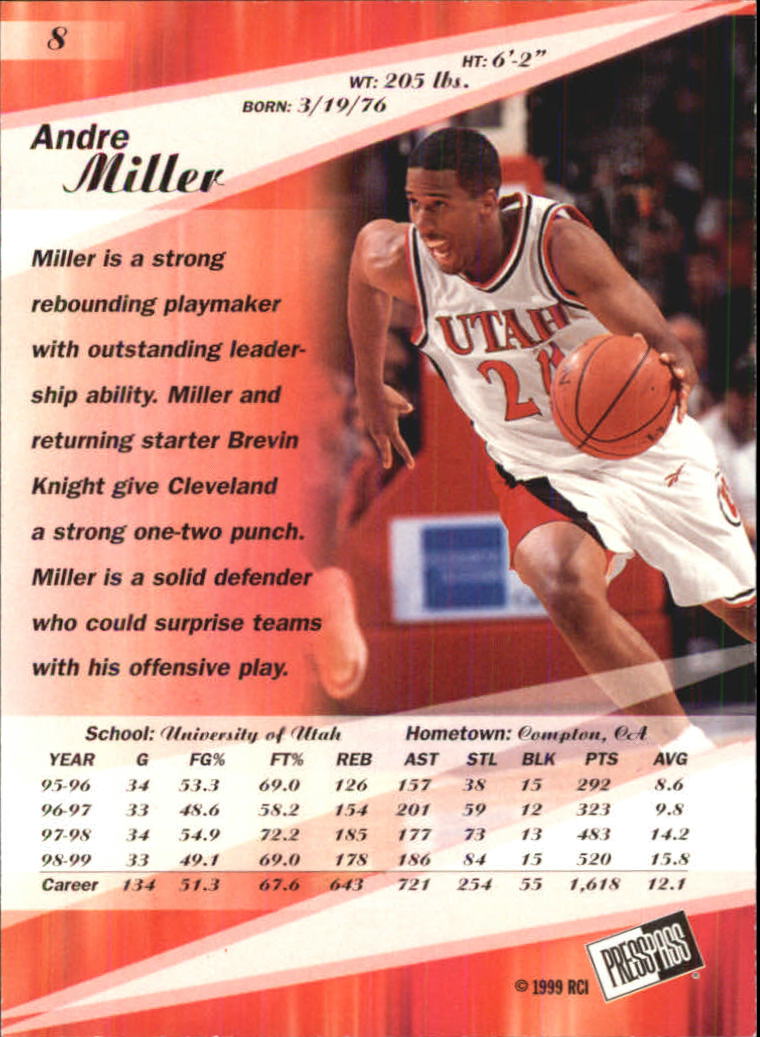 1999 Press Pass SE #8 Andre Miller back image