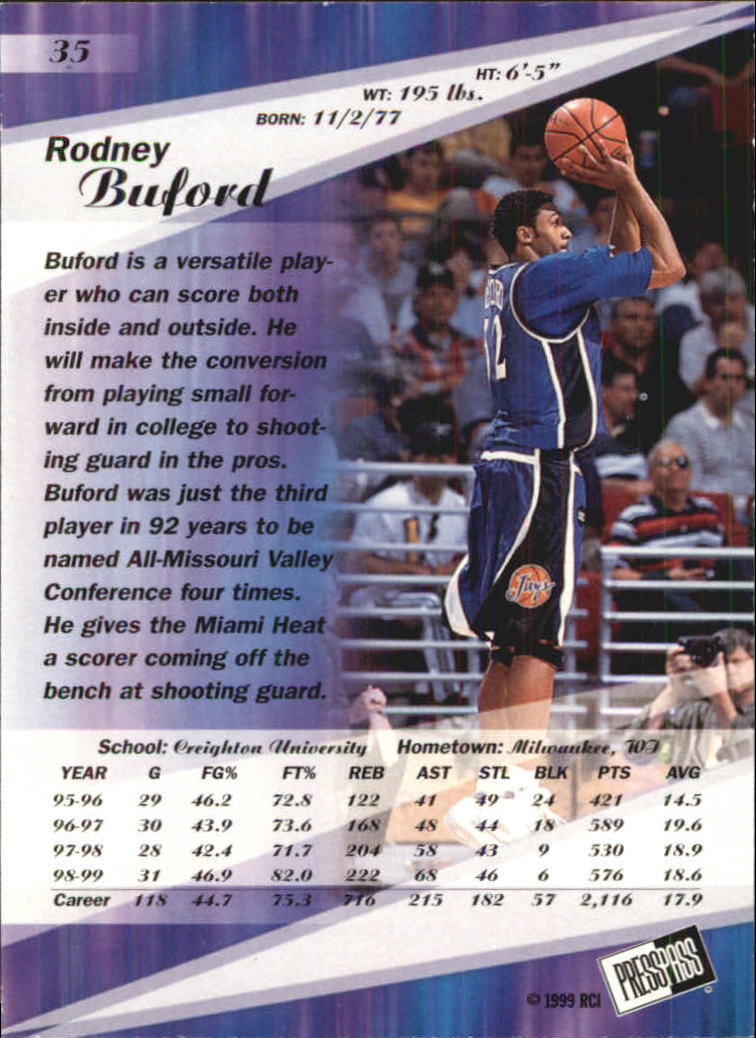 1999 Press Pass SE #35 Rodney Buford back image