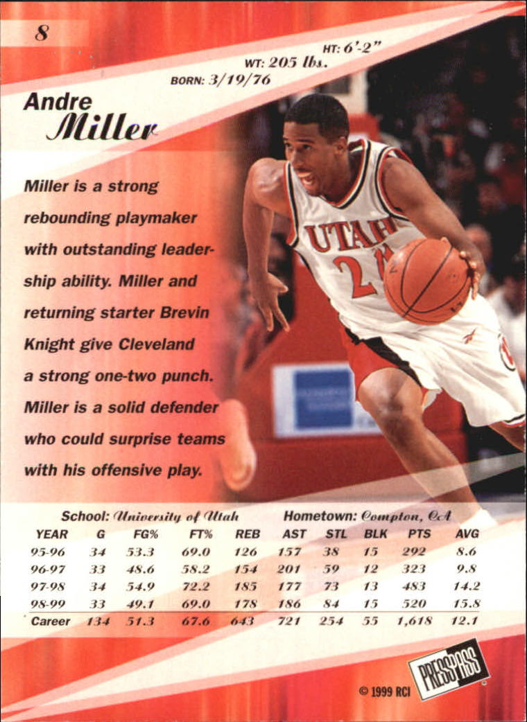 1999 Press Pass SE Torquers #8 Andre Miller back image