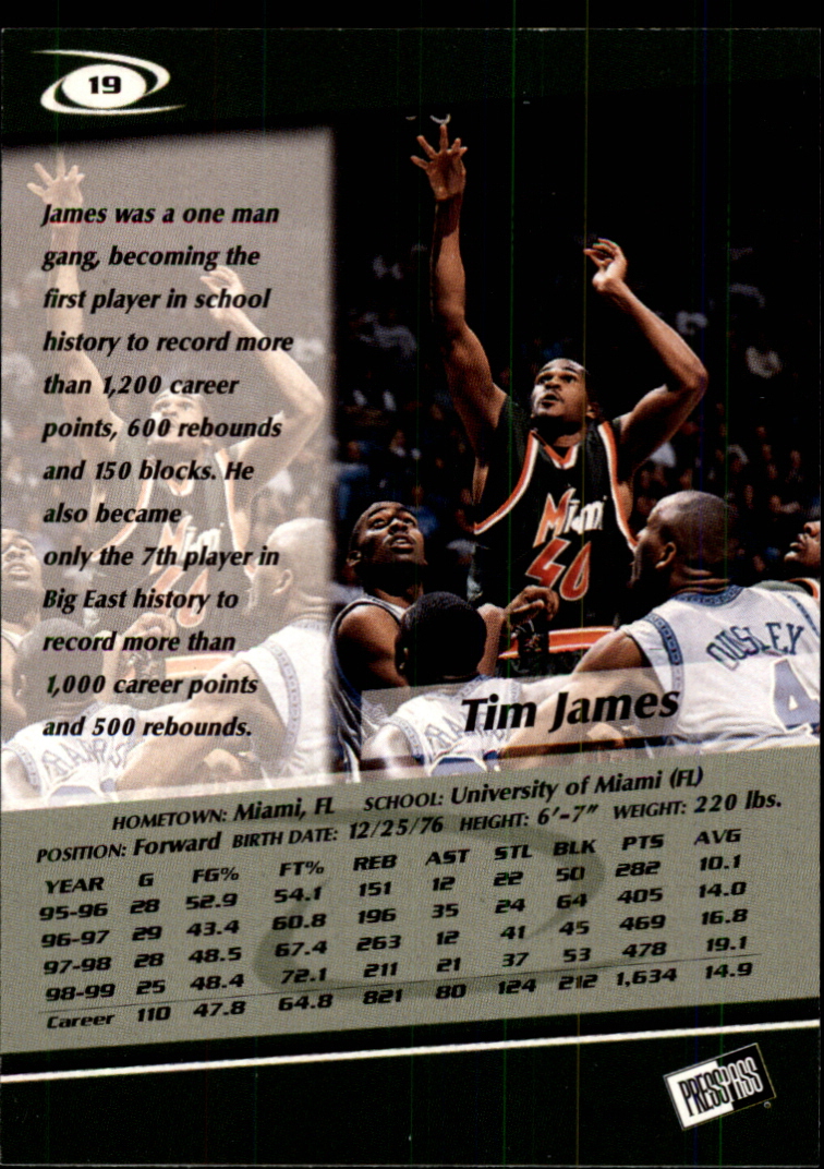 1999 Press Pass Gold Zone #19 Tim James back image