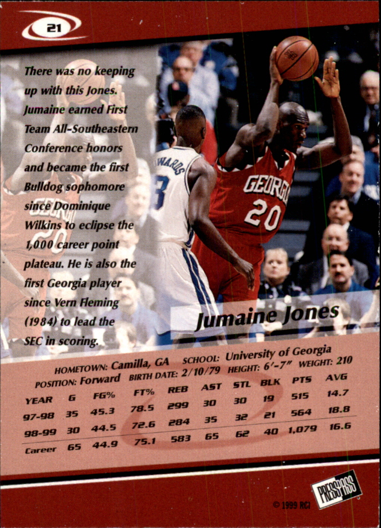 1999 Press Pass Gold Zone #21 Jumaine Jones back image