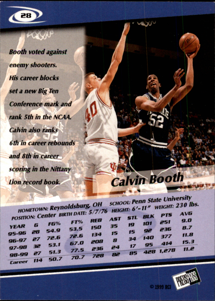 1999 Press Pass Gold Zone #28 Calvin Booth back image