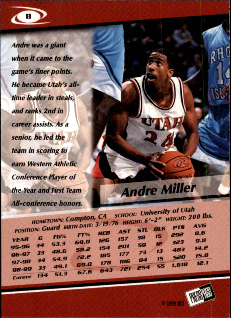 1999 Press Pass Torquers #8 Andre Miller back image