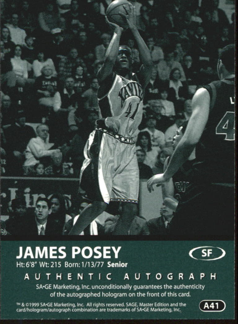 1999 SAGE Autographs #A41 James Posey/999 back image