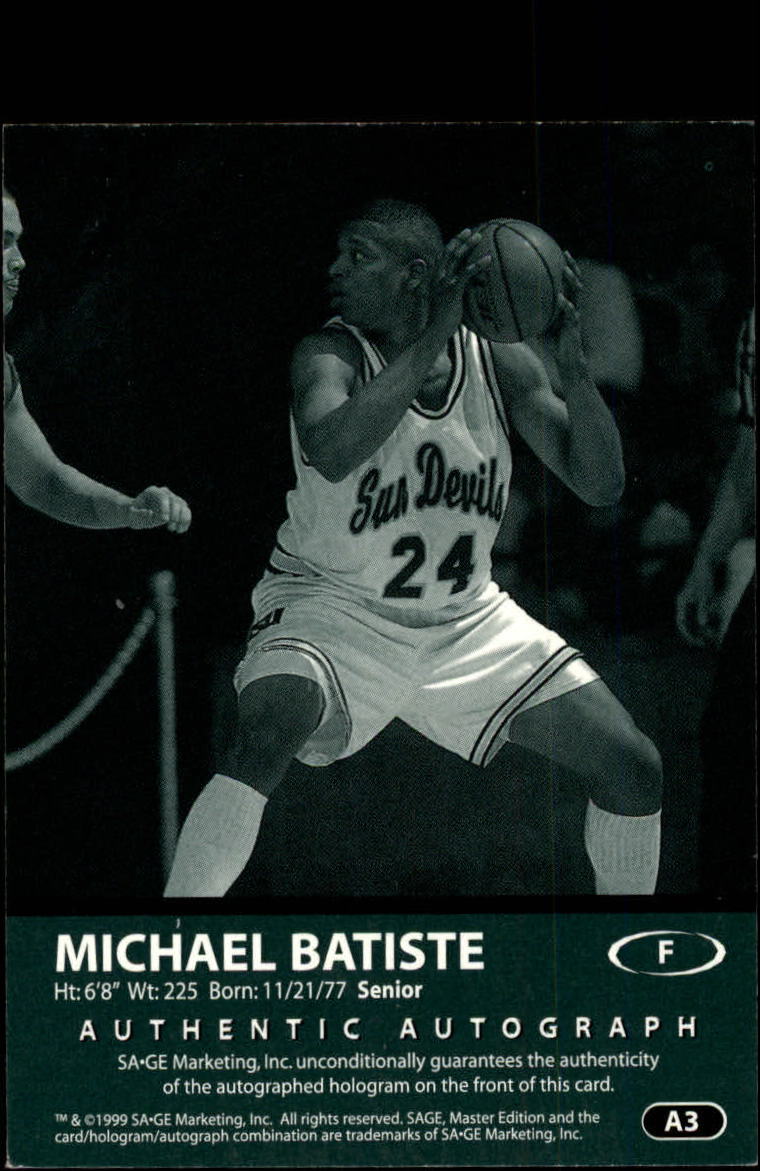 1999 SAGE Autographs Bronze #A3 Michael Batiste/650 back image