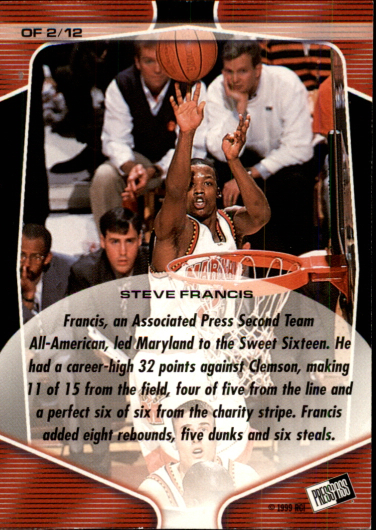 1999 Press Pass On Fire #OF2 Steve Francis back image