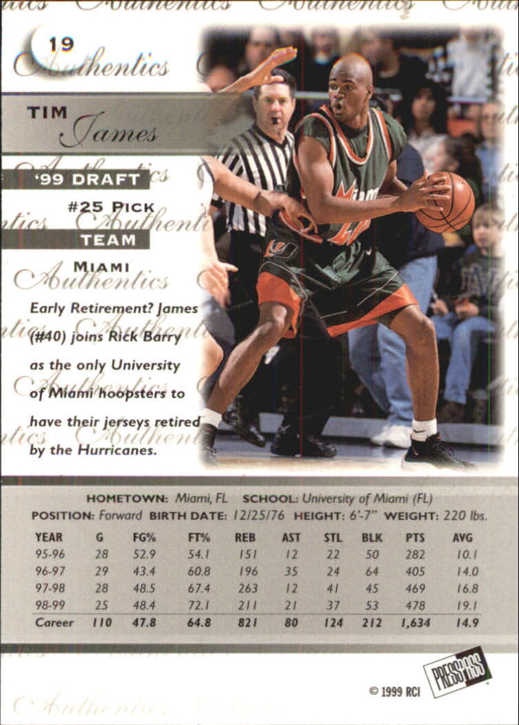 1999 Press Pass Authentics #19 Tim James back image
