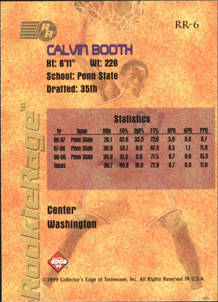 1999 Collector's Edge Rookie Rage #RR6 Calvin Booth back image