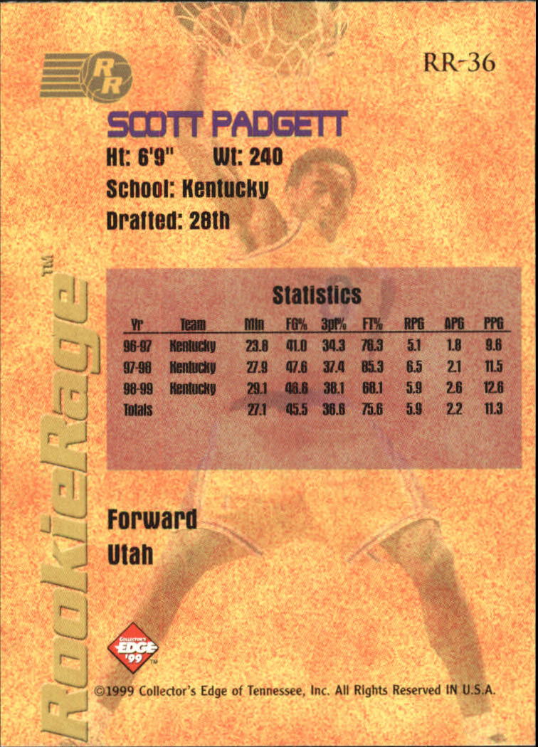 1999 Collector's Edge Rookie Rage #RR36 Scott Padgett back image