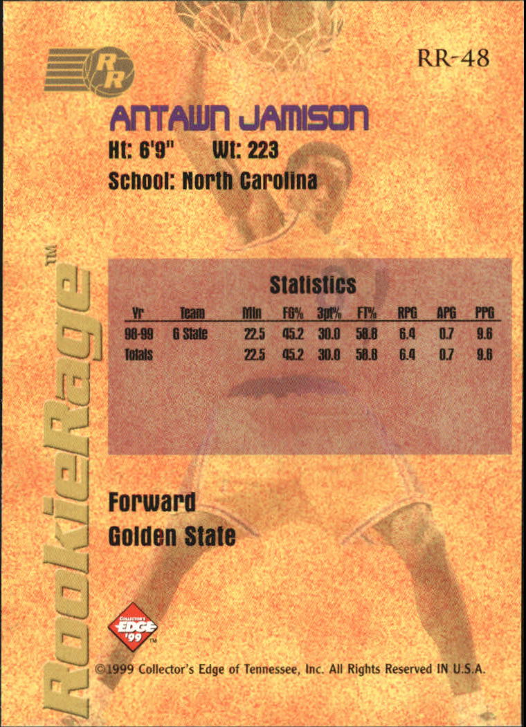 1999 Collector's Edge Rookie Rage #RR48 Antawn Jamison back image