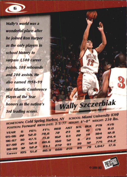 1999 Press Pass #6 Wally Szczerbiak back image