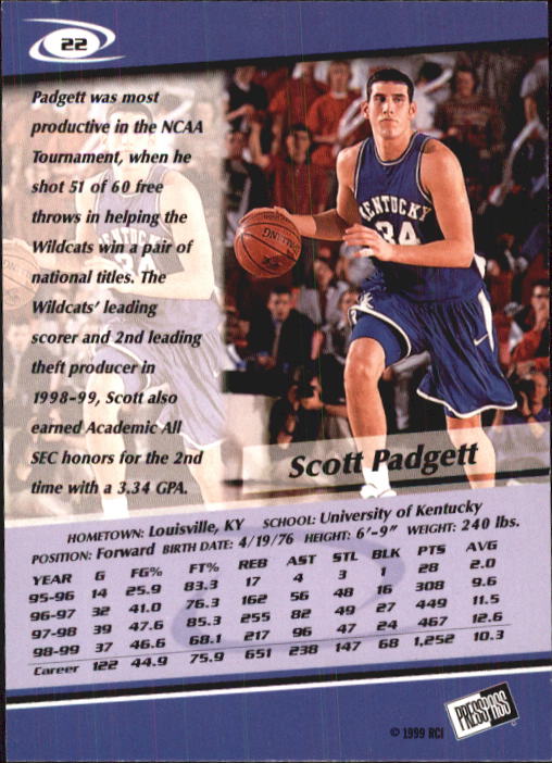 1999 Press Pass #22 Scott Padgett back image