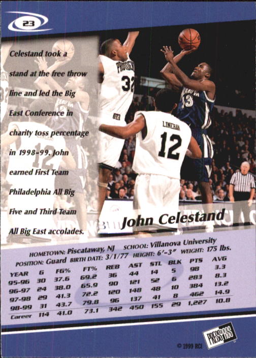1999 Press Pass #23 John Celestand back image