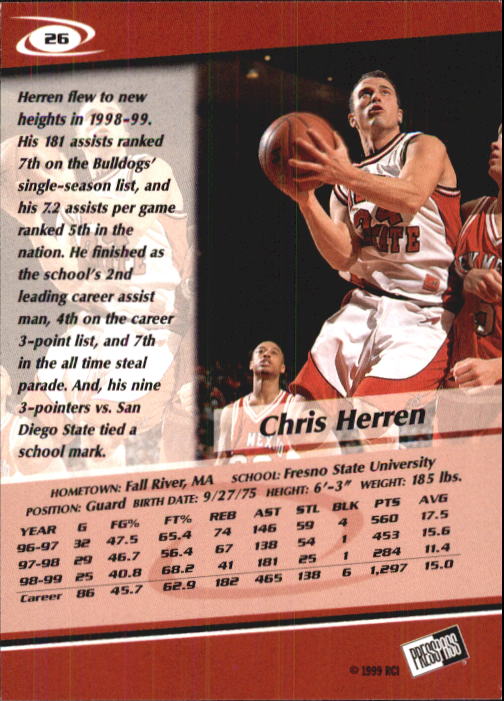 1999 Press Pass #26 Chris Herren back image